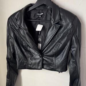 Fashion Nova Leather-Look Black Blazer and Shorts